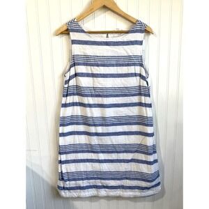 Beach Lunch‎ Lounge Dress Womens Medium Blue White Stripe Linen Blend Summer